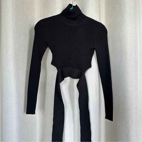 Cushnie Et Ochs Tie Waist Cropped Black Turtleneck Wrap Sweater XS - Picture 4 of 11